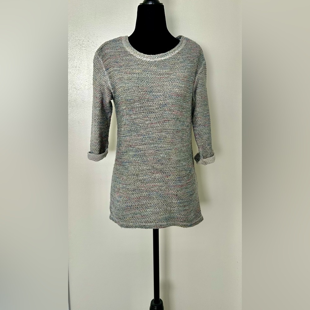 TOPSHOP Grey Tweed Crewneck 3/4 Sleeve Top - US 2-4